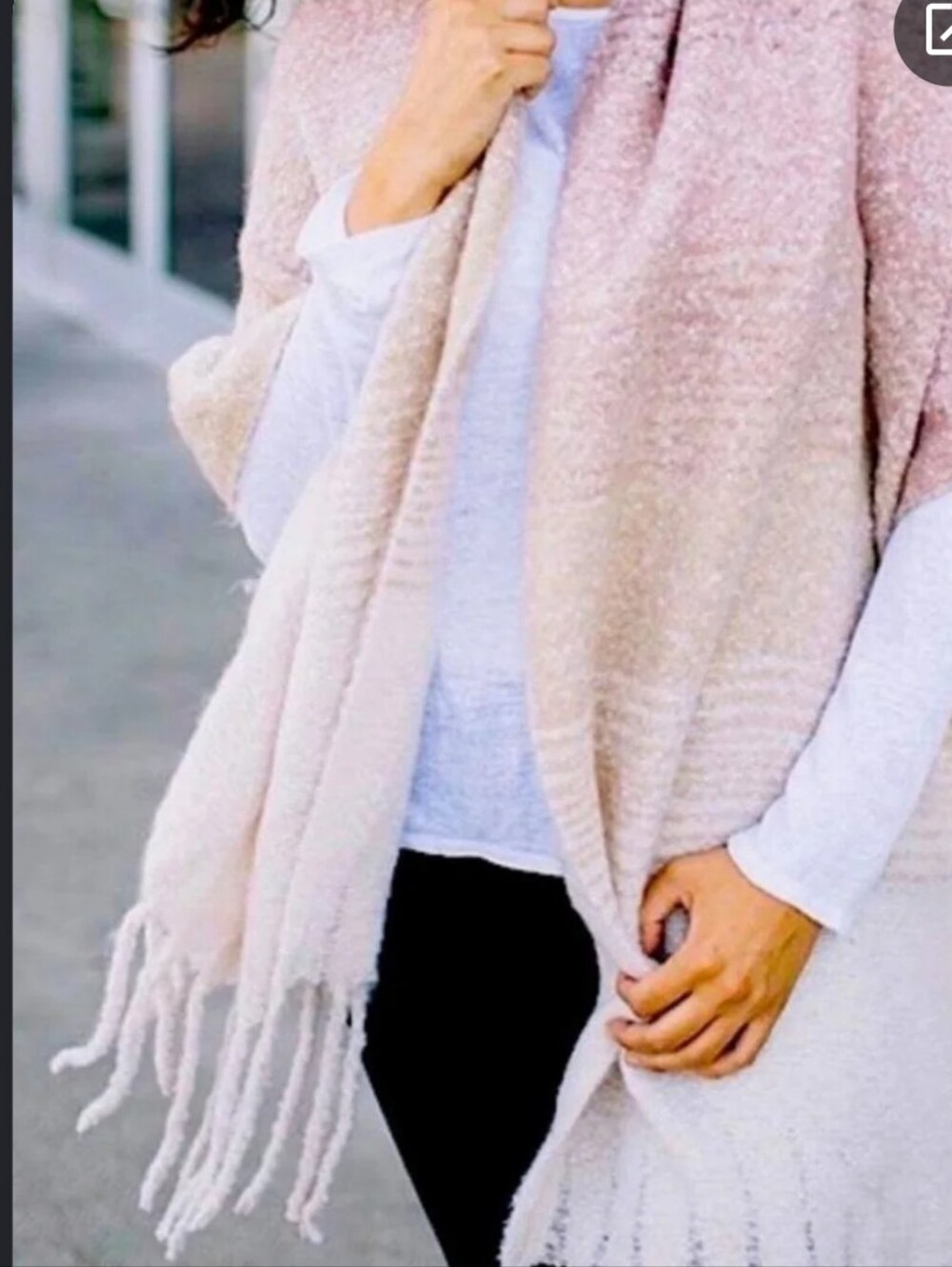 Anthropology Mersea Cozy Taupe-Pink Fringe Open Wrap Scarf One Sz Large